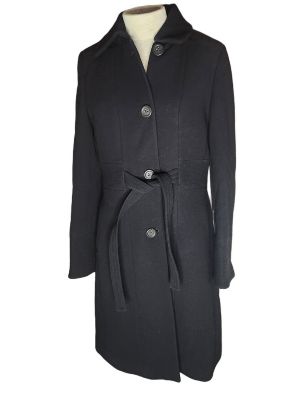 J. Crew Classic Black Belted Wool Trench Coat Size 10